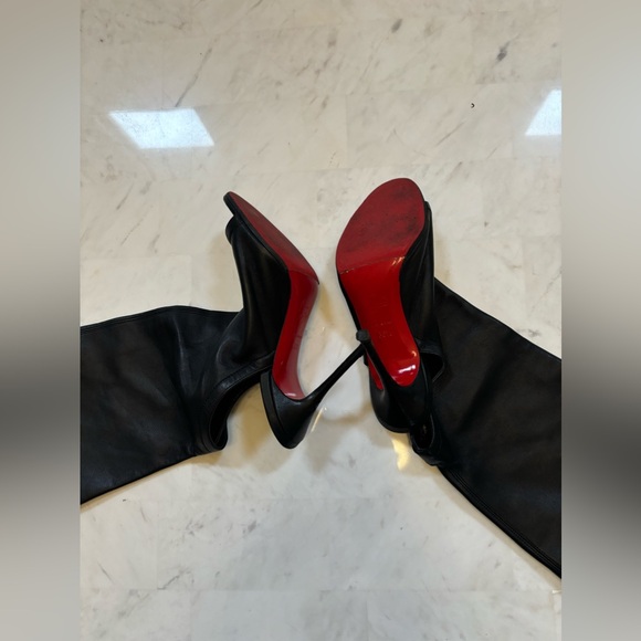 Christian Louboutin peep toe lamb skin soft black leather 36.5 booties - Picture 5 of 12